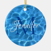Aqua Blue and White Swimming Pool Foto Monogram Keramik Ornament (Vorne)