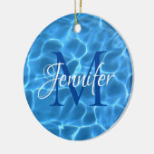 Aqua Blue and White Swimming Pool Foto Monogram Keramik Ornament (Links)