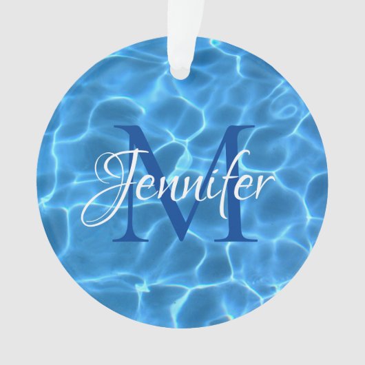 Aqua Blue and White Swimming Pool Foto Monogram Ornament (Vorderseite)