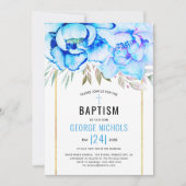 Aqua Blue Aqua Aquarell Blume Blumenjungen Taufe Einladung (Vorderseite)
