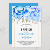 Aqua Blue Aqua Aquarell Blume Blumenjungen Taufe Einladung (Vorne/Hinten)