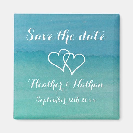 Aqua Blue Aqua Aquarell Hochzeit speichern das Dat Magnet (Vorne)