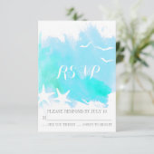 Aqua Blue Aqua Aquarell Splash, Seesternzeit RSVP Karte (Stehend Vorderseite)