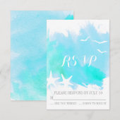 Aqua Blue Aqua Aquarell Splash, Seesternzeit RSVP Karte (Vorne/Hinten)