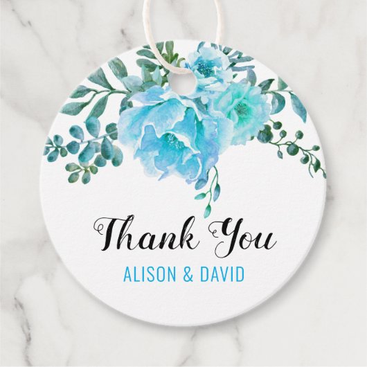 Aqua Blue Aqua Aqucolor Blume Hochzeit Danke Geschenkanhänger (Vorderseite)