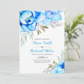 Aqua Blue Aqua Blume Blumen Hochzeit Einladung (Stehend Vorderseite)
