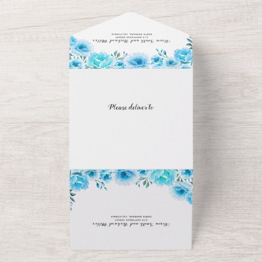 Aqua Blue Aqua Blume Hochzeit im Herbst All In One Einladung (Außenbereich)