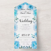 Aqua Blue Aqua Blume Hochzeit im Herbst All In One Einladung (Innen Boden)