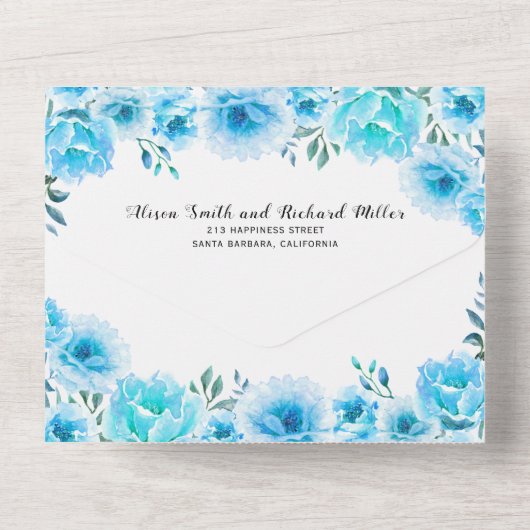 Aqua Blue Aqua Blume Hochzeit im Herbst All In One Einladung (Rückseite)