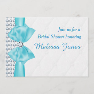 Aqua Blue Aquamarin Bow Diamond Bling Party Einlad Einladung
