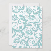 Aqua Blue Aquamarin Floral Damask Einladung Hochze (Rückseite)