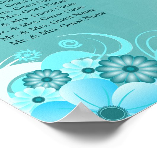 Aqua Blue Aquamarin Floral Wedding Table Charts Poster (Ecke)