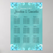 Aqua Blue Aquamarin Floral Wedding Table Charts Poster (Vorne)