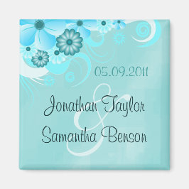 Aqua Blue Aquamarin florale Save the Date Kühlschr Magnet