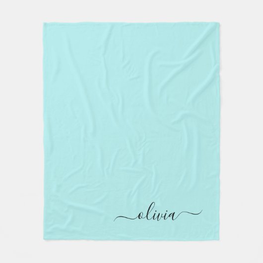 Aqua Blue Aquamarin Girly Script Monogram Name Mod Fleecedecke (Vorderseite)