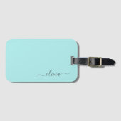 Aqua Blue Aquamarin Girly Script Monogram Name Mod Gepäckanhänger (Vorderseite (Horizontal))