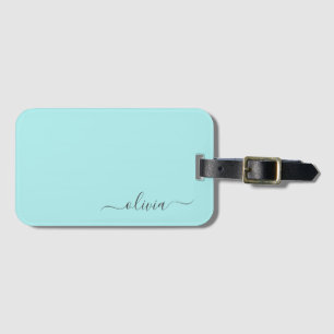 Aqua Blue Aquamarin Girly Script Monogram Name Mod Gepäckanhänger
