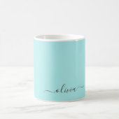 Aqua Blue Aquamarin Girly Script Monogram Name Mod Kaffeetasse (Mittel)
