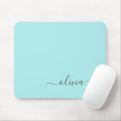 Aqua Blue Aquamarin Girly Script Monogram Name Mod Mousepad (Mit Mouse)