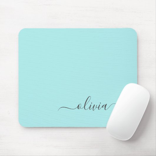 Aqua Blue Aquamarin Girly Script Monogram Name Mod Mousepad (Mit Mouse)