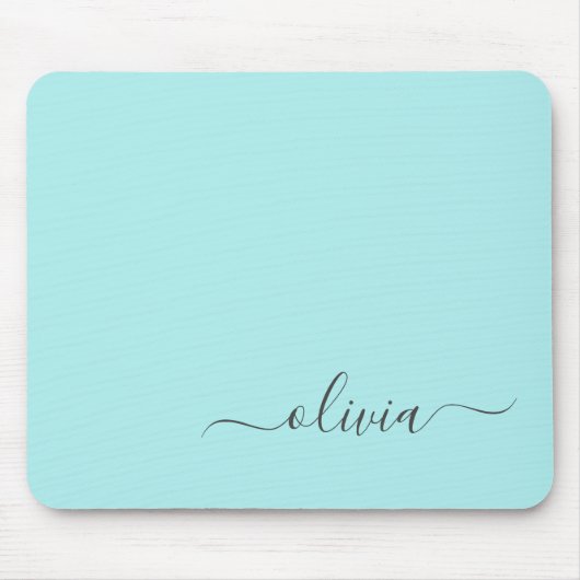 Aqua Blue Aquamarin Girly Script Monogram Name Mod Mousepad (Vorne)