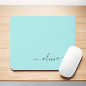 Aqua Blue Aquamarin Girly Script Monogram Name Mod Mousepad