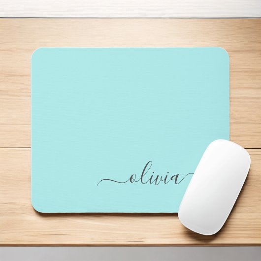 Aqua Blue Aquamarin Girly Script Monogram Name Mod Mousepad