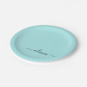 Aqua Blue Aquamarin Girly Script Monogram Name Mod Pappteller (Schrägansicht)