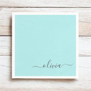 Aqua Blue Aquamarin Girly Script Monogram Name Mod Serviette