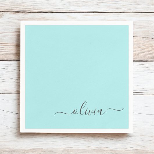Aqua Blue Aquamarin Girly Script Monogram Name Mod Serviette