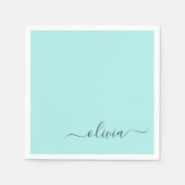 Aqua Blue Aquamarin Girly Script Monogram Name Mod Serviette (Vorderseite)