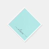 Aqua Blue Aquamarin Girly Script Monogram Name Mod Serviette (Ecke)