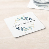 AQUA BLUE AQUAMARIN GOLD FOLIAGE WATERCOLOR WREATT RECHTECKIGER PAPPUNTERSETZER (angewinkelt)