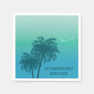 Aqua Blue Aquamarin Green Palm Trees Tropical Summ Serviette