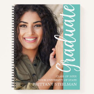 Aqua Blue Aquamarin Modern Script Grad Party Gäste Notizblock