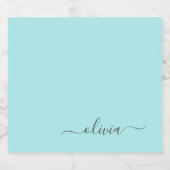 Aqua Blue Aquamarin Modern Script Monogram Name Bierflaschenetikett (Einzelnes Label)