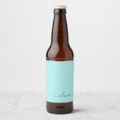 Aqua Blue Aquamarin Modern Script Monogram Name Bierflaschenetikett (Vorderseite)