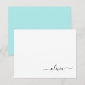 Aqua Blue Aquamarin Modern Script Monogram Name Dankeskarte (Vorne/Hinten)