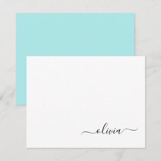 Aqua Blue Aquamarin Modern Script Monogram Name Dankeskarte (Vorne/Hinten)
