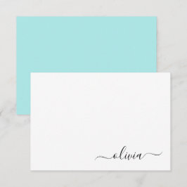 Aqua Blue Aquamarin Modern Script Monogram Name Dankeskarte