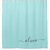 Aqua Blue Aquamarin Modern Script Monogram Name Duschvorhang (Vorderseite)