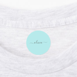 Aqua Blue Aquamarin Modern Script Monogram Name Etiketten