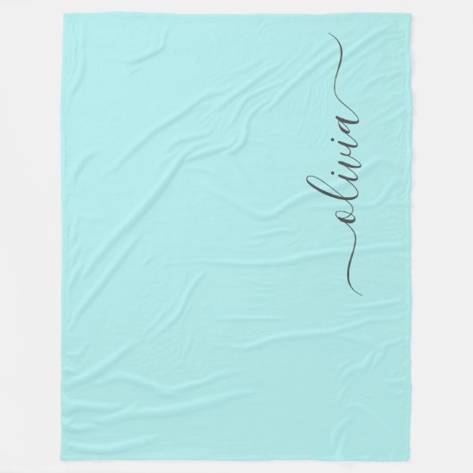 Aqua Blue Aquamarin Modern Script Monogram Name Fleecedecke (Vorderseite)