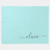 Aqua Blue Aquamarin Modern Script Monogram Name Fleecedecke (Vorderseite (Horizontal))