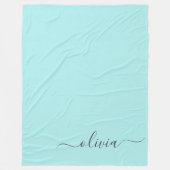 Aqua Blue Aquamarin Modern Script Monogram Name Fleecedecke (Vorderseite)