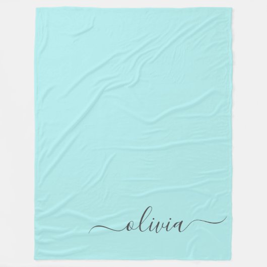 Aqua Blue Aquamarin Modern Script Monogram Name Fleecedecke (Vorderseite)