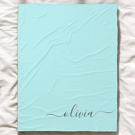 Aqua Blue Aquamarin Modern Script Monogram Name Fleecedecke