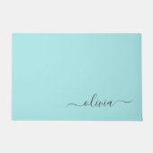 Aqua Blue Aquamarin Modern Script Monogram Name Fußmatte (Vorderseite)