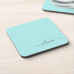 Aqua Blue Aquamarin Modern Script Monogram Name Getränkeuntersetzer<br><div class="desc">Aqua Blue Aquamarin Simple Script Monogram Name Paper Untersetzer. Dies macht den perfekten Abschluss,  Geburtstag,  Hochzeit,  Brautparty,  Jubiläum,  Babydusche oder Junggeselinnen-Abschied Geschenk für jemanden,  die Lieben glamourösen Luxus und schicke Stile.</div>