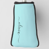 Aqua Blue Aquamarin Modern Script Monogram Name Golf Headcover (Rotieren 90)